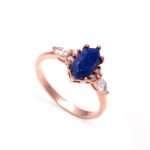 Natural Lapis Lazuli Hexagon Shape Designer Ring Solid Silver Rose Gold Plated Boho Jewelry