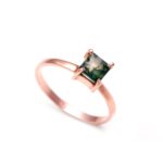 Natural Moss Agate Square Shape Unique Ring Solid Silver Rose Gold Plated Jewelry For Girlfriend