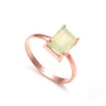 Natural Prehnite Octagon Shape Ring Solid Silver Rose Gold Plated Statement Jewelry For Wedding