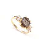 Natural Black Rutile Quartz Hexagon Engagement Ring 14k Gold Birthstone Jewelry Wedding Gift