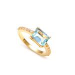 Natural Sky Blue Topaz Octagon Shape Propose Ring 14k Gold Birthstone Jewelry Gift For Girlfriend