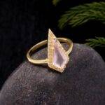 Natural Rose Quartz Kite Shape Bohemian Ring 14k Gold Unique Jewelry Wedding Gift For Her