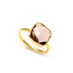 Natural Smoky Quartz Cushion Shape Ring 14k Gold Handmade Jewelry Promise Gift