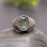 Natural Green Moss Agate Oval Shape Men's Ring 925 Sterling Silver Black Oxidized Statement Jewelry