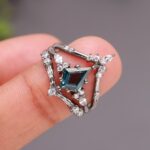 Natural London Blue Topaz Kite Shape Crown Ring 925 Sterling Silver Black Oxidized Designer Jewelry