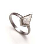 Natural Howlite Kite Shape Statement Ring 925 Sterling Silver Black Oxidized Jewelry Birthday Gift