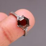 Natural Smoky Quartz Hexagon Shape Dainty Ring 925 Sterling Silver Black Oxidized Jewelry Anniversary Gift