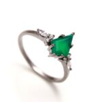 Natural Green Onyx Kite Shape Wedding Ring 925 Sterling Silver Black Oxidized Healing Jewelry For Lovers