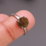 Green Moldavite Round Shape Statement Ring 925 Sterling Silver Black Oxidized Elegant Jewelry