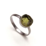 Czech Moldavite Round Shape Lightweight Ring 925 Sterling Silver Black Oxidized Jewelry Promise Gift