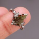Raw Moldavite Kite Shape Designer Ring 925 Sterling Silver Black Oxidized Jewelry Wedding Gift