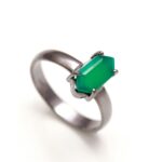 Natural Green Onyx Long Hexagon Shape Ring 925 Sterling Silver Black Oxidized Statement Jewelry