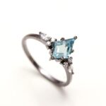 Natural Sky Blue Topaz Kite Shape Wedding Ring 925 Sterling Silver Black Oxidized Anniversary Jewelry