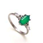 100% Natural Green Onyx Elongated Hexagon Shape Ring 925 Sterling Silver Black Oxidized Wedding Jewelry