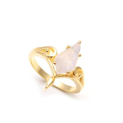 Natural White Moonstone Kite Shape Ring, 14K Gold Lightweight Jewelry, Wedding Ring, Vintage Ring, Engagement Ring, Birthday Gift For Lovers
