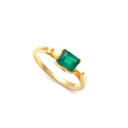 Natural Green Onyx Statement Ring, 14k Gold Minimalist Jewelry, Octagon Shape Ring, Healing Crystal Ring, Halloween Gift, Boho Wedding Gift,