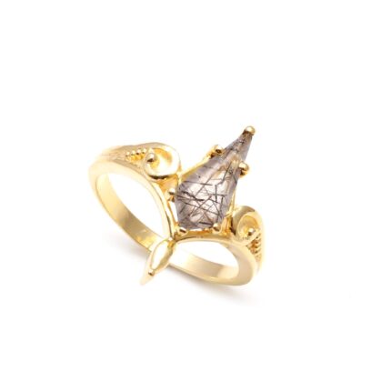 Natural Black Rutile Kite Ring, 14K Gold Wedding Jewelry, Tourmalinated Quartz Kite Vintage Ring, Birthday Gift, Anniversary Gift For Lovers