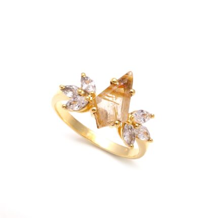 Natural Golden Rutile Quartz Kite Shape Ring, 14K Gold Lightweight Jewelry, Handmade Ring, Vintage Ring, Engagement Ring, Mothers Day Gift