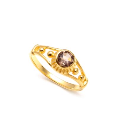 Natural Smoky Quartz Round Ring, 14K Gold Statement Jewelry, Minimalist Ring, Vintage Gold Ring, Birthday Gift, Valentine day Gift For Her,