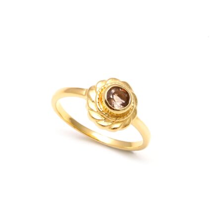 Natural Smoky Quartz Minimalist Ring, 14K Gold Gemstone Jewelry, Dainty Round Stone Ring, Propose Ring, Anniversary Gift, Valentine day Gift