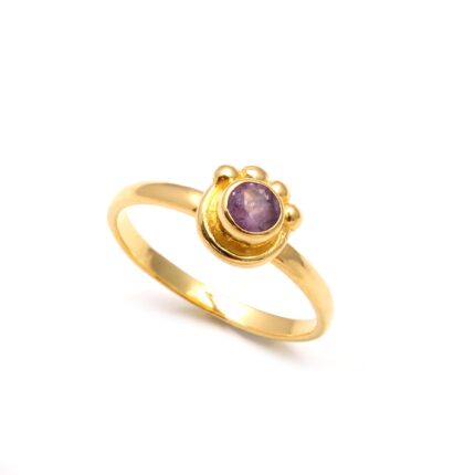 Natural Pink Amethyst Round Stone Ring, 14k Gold Handmade Jewelry, Dainty Minimalist Ring, Promise Ring, Engagement Gift, Valentine day Gift