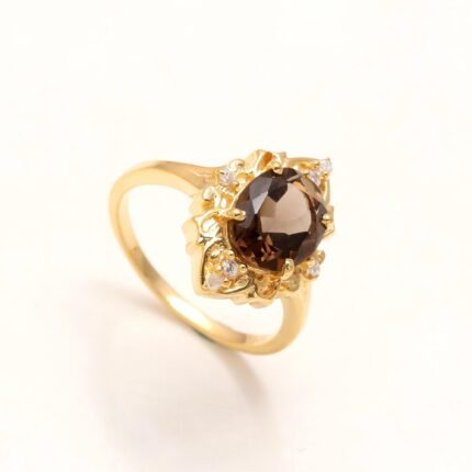 Natural Smoky Quartz Oval Ring, 14k Gold Wedding Jewelry, Brown Crystal Ring, Dainty RIng, Chakra Ring, Charm Ring, Birthday Gift For Her