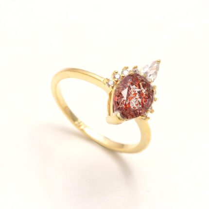 Natural Super Seven Pear Ring, 14K Gold Vintage Jewelry, Lepidocrocite Quartz Cacoxenite Ring, Engagement Ring, Boho Ring, Birthday Gift