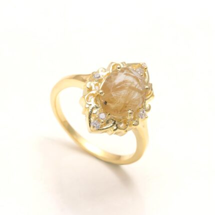 Natural Golden Rutile Quartz Oval Ring, 14K Gold Vintage Jewelry, Solitaire Ring, Healing Ring, MInimalist Ring, Dainty Ring, Birthday Gift