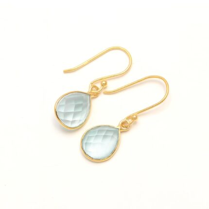 Natural Sky Blue Topaz Pear Shape Earrings, 14K Gold Vintage Jewelry, Solitaire Earrings, Bohemian Earrings, Dainty Earrings, Birthday Gift