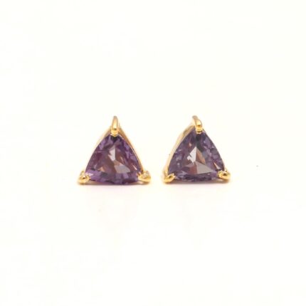 Purple Alexandrite Trillion Stud Earrings, 14k Gold Vintage Jewelry, Designer Studs, Bohemian Studs, Delicate Studs, Birthday Gift For Her