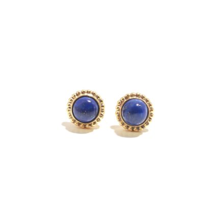 Natural Lapis Lazuli Round Stud Earrings, 14K Gold Handmade Jewelry, Vintage Studs, Statement Studs, Minimalist studs, Wedding Gift For Her