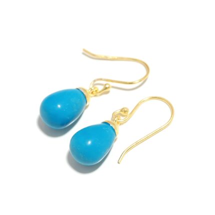 Natural Turquoise Teardrop Earrings, 14K Gold Simple Earrings Jewelry, Gemstone jewelry, Blue Crystal Gold Jewelry, Birthday Gift For Wife