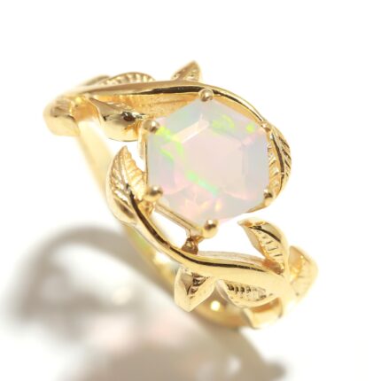 100% Natural Ethiopian Hexagon Shape Ring, 14K Gold Dainty Jewelry, minimalist Ring, Promise Ring, Vintage Ring, Leaf Ring, Birthday Gift