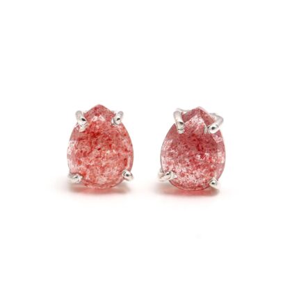 Natural Red Strawberry Pear Studs Earrings, 925 Sterling Silver Delicate Jewelry, Minimalist Earrings, Healing Earrings, Boho Birthday Gift
